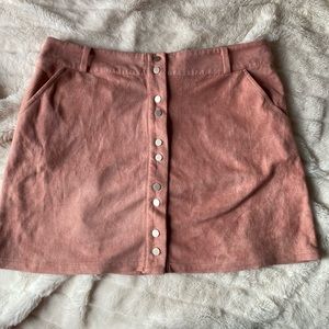 Pink suede button up skirt